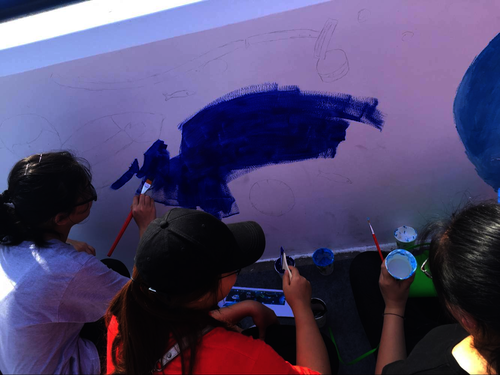 七月二十日生命与环境科学学院赴余杭“因水而兴”宣传教育小分队 成员们一起绘制河堤