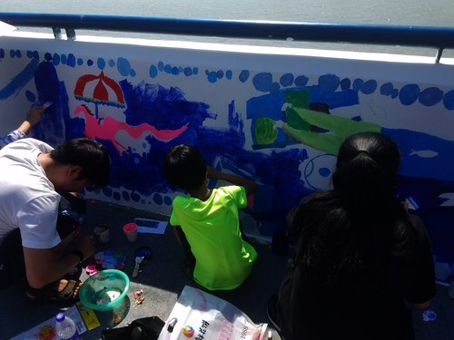 七月二十日生命与环境科学学院赴余杭“因水而兴”宣传教育小分队 小朋友绘制河堤